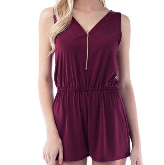 💖Burgundy Tank Zipper Romper - Picture 3 of 5